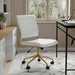 Ivy Armless Swivel Task Chair for Home Office in White Faux Leather with Polished Brass Frame