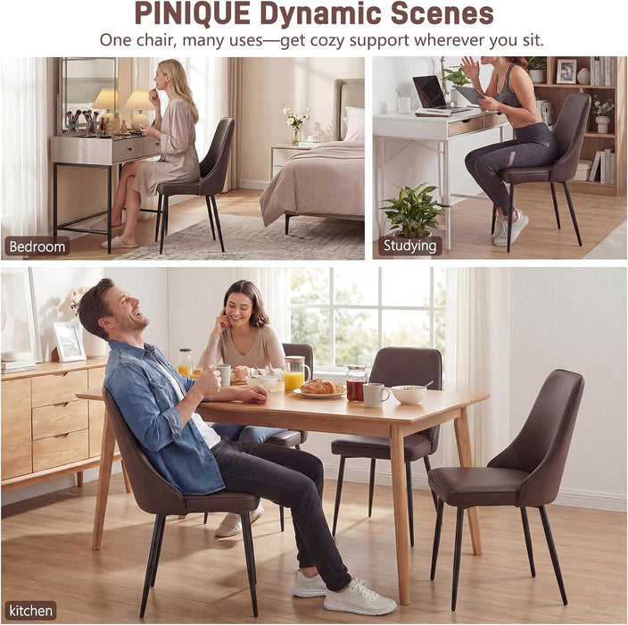 Dining Chairs Set of 6,Dining Room Chairs, Upholstered High Back Side Modern Chairs with Metal Legs, Easy‑To‑Clean Leather Kitchen Chairs for Dining Room Living Room Brown