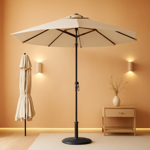 9Ft Patio Umbrella with Push Button Tilt and Crank,Outdoor Market Table Umbrella UV Protection 8 Sturdy Ribs for Backyard,Garden,Pool,Deck(Beige)
