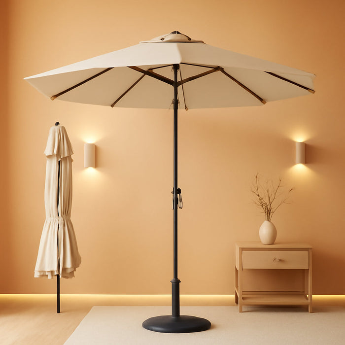 9Ft Patio Umbrella with Push Button Tilt and Crank,Outdoor Market Table Umbrella UV Protection 8 Sturdy Ribs for Backyard,Garden,Pool,Deck(Beige)