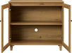 Glass Buffet Cabinet, 35.4" Modern Coffee Bar Sideboard, Oak Brown | Adjustable Shelf, Cable Management, Anti-Tip, Tempered Glass Doors, Wood Legs, Modular Storage for Dining Room Living Room