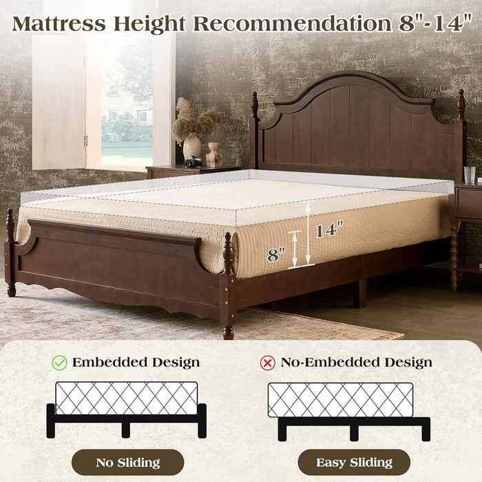 California King Solid Wood Bed Frame with 55" Arched Headboard, Traditional Poster Bed with 12 Wooden Slat Base, No Box Spring Needed/Noise Free& Non Slip/Easy Assembly, Dark Walnut