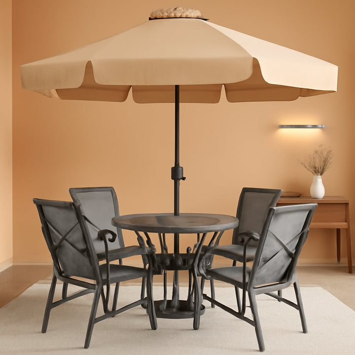 9Ft Scalloped Valance Patio Umbrella, Crank & Tilt, Khaki