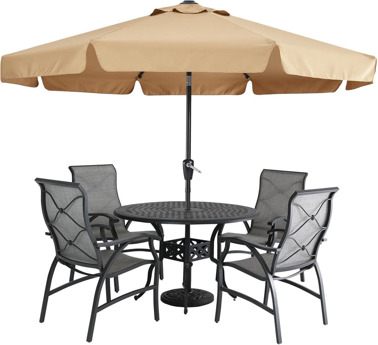 9Ft Scalloped Valance Patio Umbrella, Crank & Tilt, Khaki
