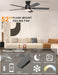 Ceiling Fans with Lights, 52'' Low Profile Ceiling Fan with Light and Remote/App Control, Modern Flush Mount Ceiling Fan for Indoor Bedroom Living Room, Dimmable, Qiuet DC Motor, Black