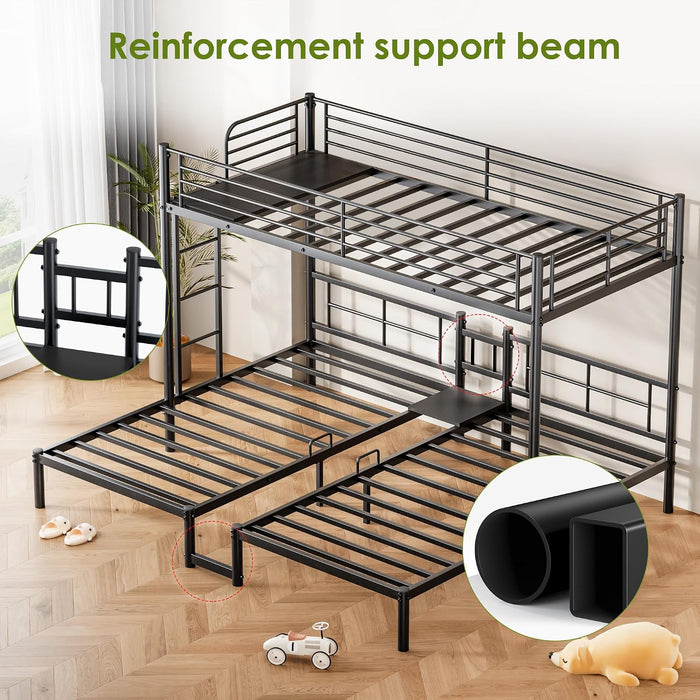 AllSteelFrame Triple Bunk Bed TwinXL Guardrails Durable