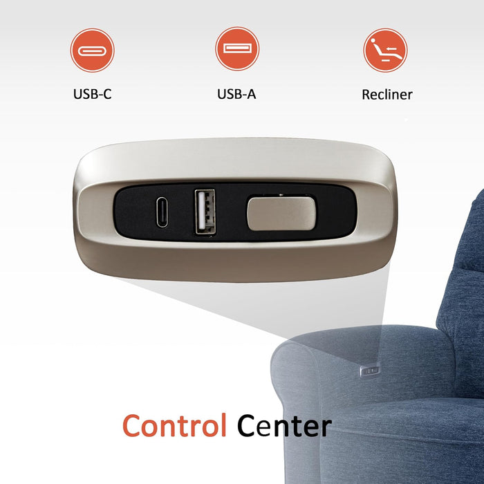 64.6" Wall Hugger Power Loveseat Recliner Sofa with USB Ports, Reclining Loveseat for Small Spaces Living Room RV, Fabric PR635M1 (Navy Blue)