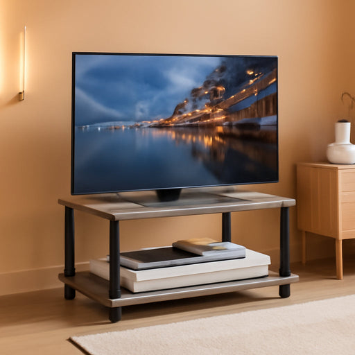 Turn-N-Tube Multipurpose 2-Tier Printer Stand Display/Elevated TV Stand, French Oak Grey/Black