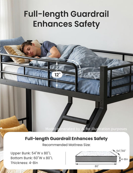 Twin XL Queen Bunk Bed Black IndustrialGradeSteelFrame