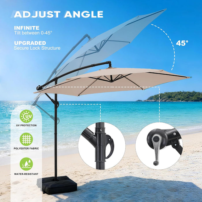 10FT Cantilever Offset Patio Outdoor Umbrella with Base Included