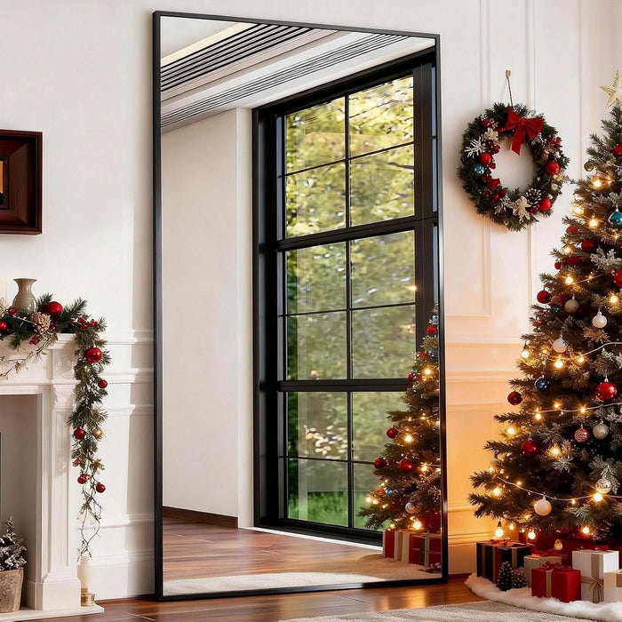 76"X34" Rectangle Full Body Floor Mirrors, Full Length Mirror Hanging or Leaning, Aluminum Alloy Frame Wall Mirror for Bedroom, Dressing Room, Black