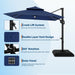 10 Ft Solar Lights Cantilever Patio Umbrella with Base Included, 360° Rotation Offset Umbrella, Easy Crank & Tilt Adjustment, UV Protection for Backyard, Poolside, Deck -Navy Blue