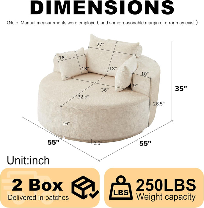55 Inch Beige Chenille Accent Armchair Upholstered