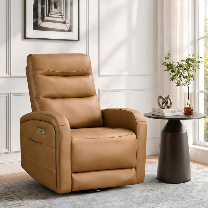 Power Swivel Recliner Chair, Faux Leather Recliner 270° Rotation Modern Nursery Glider, Ergonomic Armrest & Side Storage Pocket, Comfortable Armchair for Living Room Bedroom & Nursery