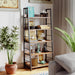 Industrial Bookshelves and Bookcases, Ladder Shelf 5 Tiers with Metal Frame for Living Room, Home Office, Rustics Brown