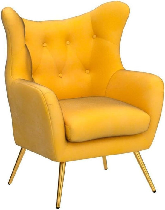 Velvet Mustard Wingback Accent Armchair With Tufting