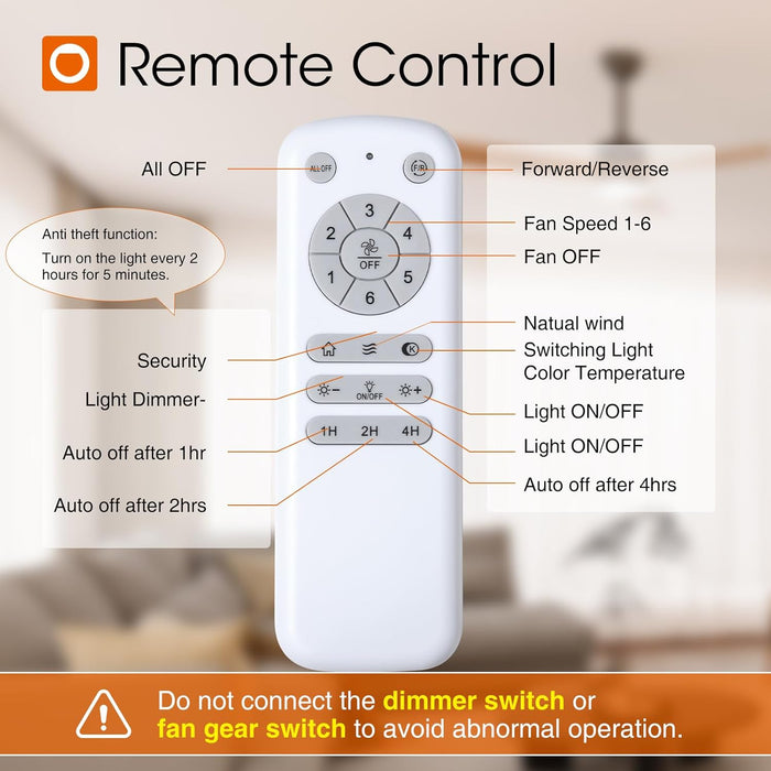 52 Inch Ceiling Fans with Lights and Remote Control, Reversible, 3 Wood Blades, 6 Speeds, 3CCT Dimmable, Noiseless, Indoor/Outdoor Black Walnut Ceiling Fan for Bedroom Living Room Gazebo Patio