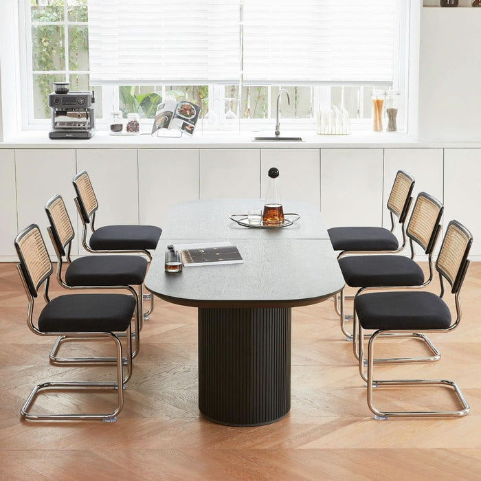 Black Chrome Rattan Dining Chairs Set of 4,Wooden Mid-Century Modern Kitchen Chairs, Mesh Back Cane Dining Room Chair, Cesca Design Chairs with Metal Chrome Legs