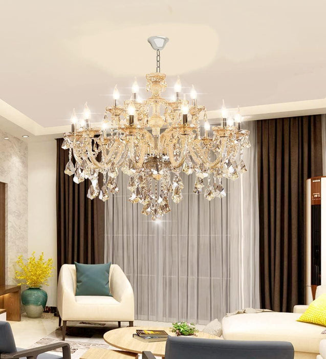 Luxury Cognac Crystal Chandelier 18 Lights,Contemporary K9 Crystal Ceiling Chandelier Lighting Fixture Candle Style E12 Base for Dinning Living Room Bedroom Hallway (18 Lights)