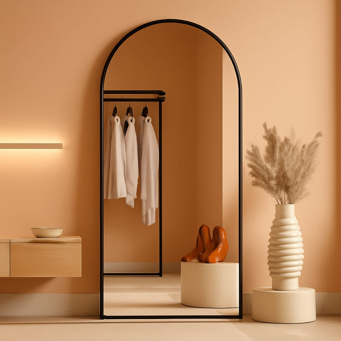 Full Length Mirror with Stand, 41"X81" Floor Mirror Freestanding, Arched Wall Mirror, Oversized, Wall Mounted Mirror for Bedroom(Black)