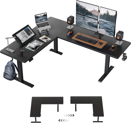 L Shaped Standing Desk 75 X 63 Inch Adjustable Height, Electric Corner Desk, Sit Stand Home Office Desk with Splice Board, Black(2 Packages)