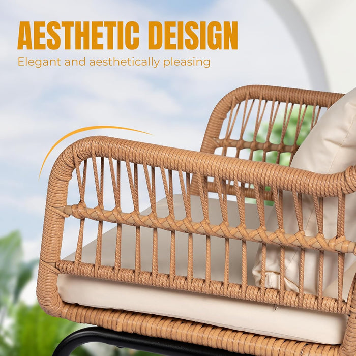 3 Pieces Outdoor Wicker Bistro Patio Furniture Set, Porch Furniture Rattan Conversation Sets with Side Table and Cushions for Garden Poolside Backyard, Yellow/Beige