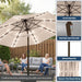 10Ft 3-Tier Patio Umbrella with 32 Solar Powered LED Lights, Windproof Outdoor Market Umbrella for Deck, Poolside & Garden, Sturdy Push-Button Tilt Table Umbrella, Beige