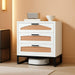 White Rattan Dresser With Industrial Metal Handles