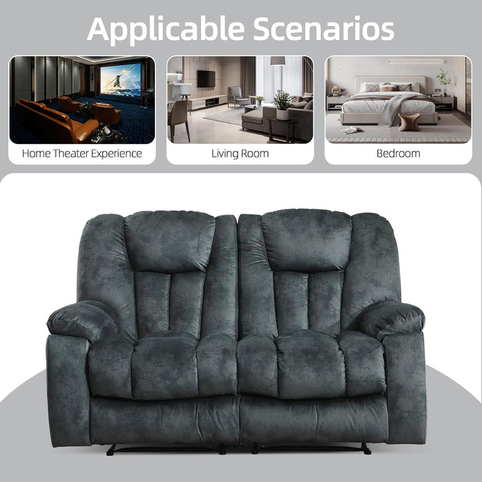 Reclining Living Room Set, Soft Fabric Manual 2 Piece Recliner Sofa Set, Included Recliner Chair with Massage and Heat and Loveseat Daul Recliner, Green Grey(Recliner+Loveseat)