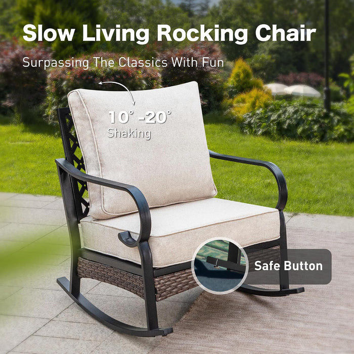 , 4 PCS Metal Patio Conversation Set, Rocking Chairs