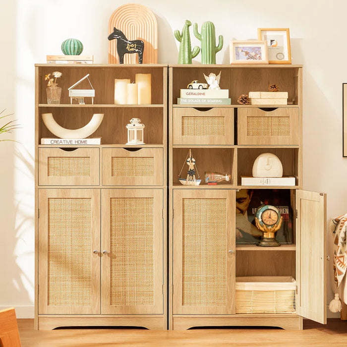 Bolten 49.4In Accent Rattan Cabinet,Storage Cabinet, Bathroom Storage Cabinet with 2 Drawer