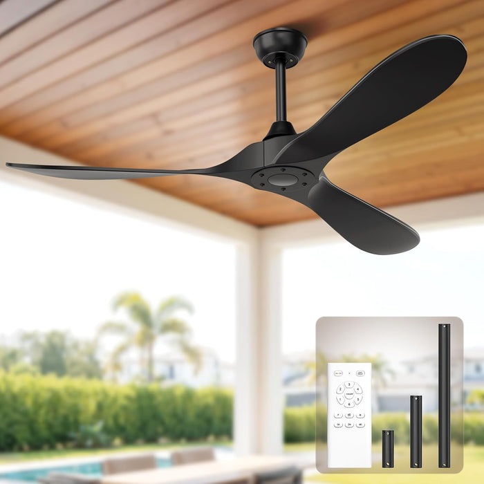 Black Outdoor Ceiling Fan Featuring Remote Control