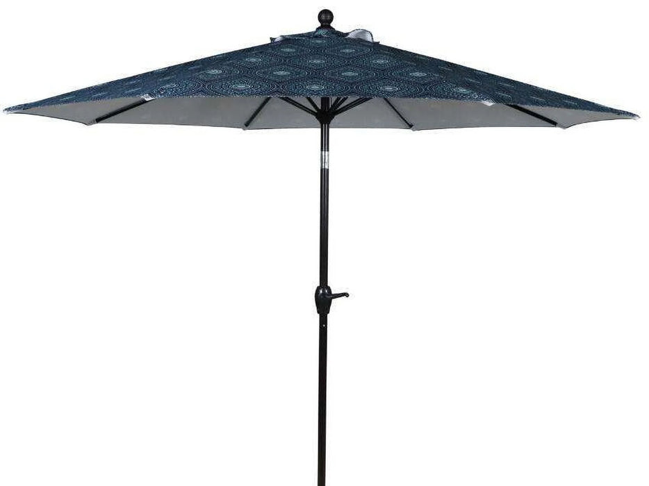 Outdoor 9' Blue Medallion round Crank Premium Patio Umbrella