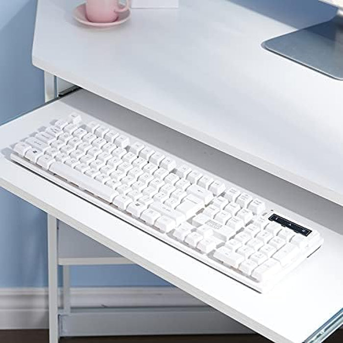 Corner Desk Computer Desk Writing Table with Smooth Keyboard Tray & Storage Shelves,Compact Home Office Triangle Table,White
