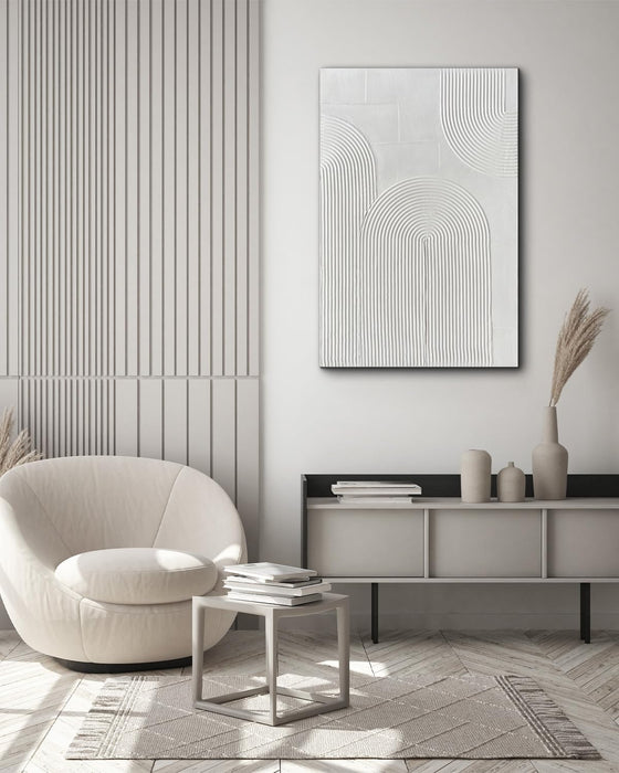 White Textured Wall Art - Hand Painted Abstract Oil Painting on Canvas 24X36 Inch,Modern Minimalist Art Painting for Wall Décor