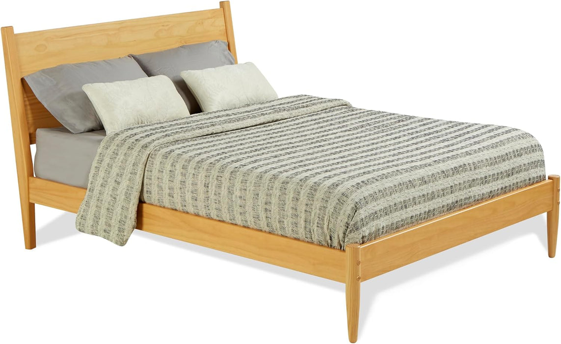 Mid-Century Panel Bed - Queen Size - Scandinavian Oak Finish