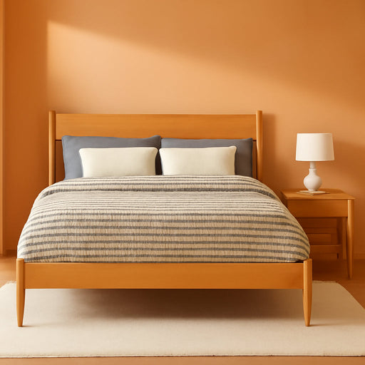 Mid-Century Panel Bed - Queen Size - Scandinavian Oak Finish