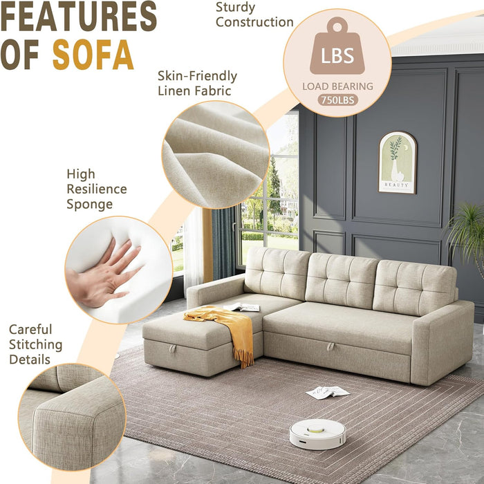 81.5" L-Shaped Sleeper Sectional Sofa with Storage Chaise