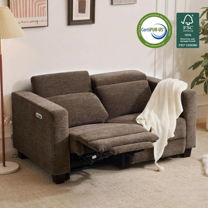 62.2'' Wall Hugger Power Loveseat Recliner Sofa with Adjustable Headrest and USB & Type C Dual Charge Ports for Living Room, Office (Fabric, HL198M1) (Coffee)