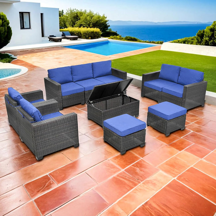 10 Pieces Patio Furniture Sets Outdoor,Manual Weaving Wicker Rattan Sectional Sofa Patio Conversation Sets with Cushions & Coffee Table with Hidden Storage for Outside, Balcony, Porch