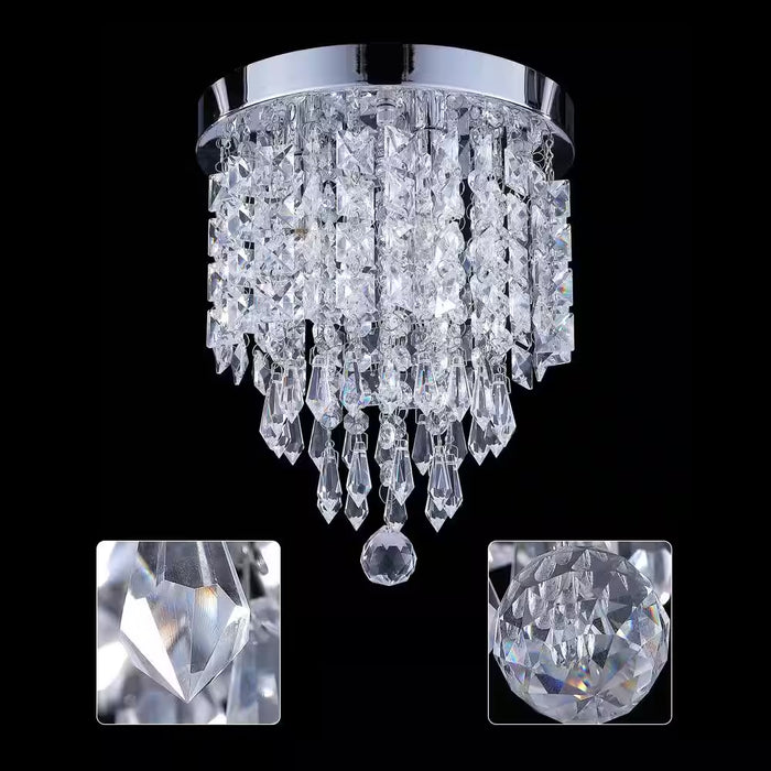 8.7 In. 3-Light Chrome Flush Mount Chandelier with K9 Crystals