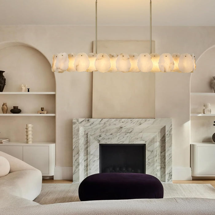 Alabaster Chandelier, 58 Inch Modern Rectangular Chandelier for Dining Room, Dimmable Linear Chandeliers for Kitchen Island, Natural Spanish Marble Stone Chandeliers for Dining Table, Living Room