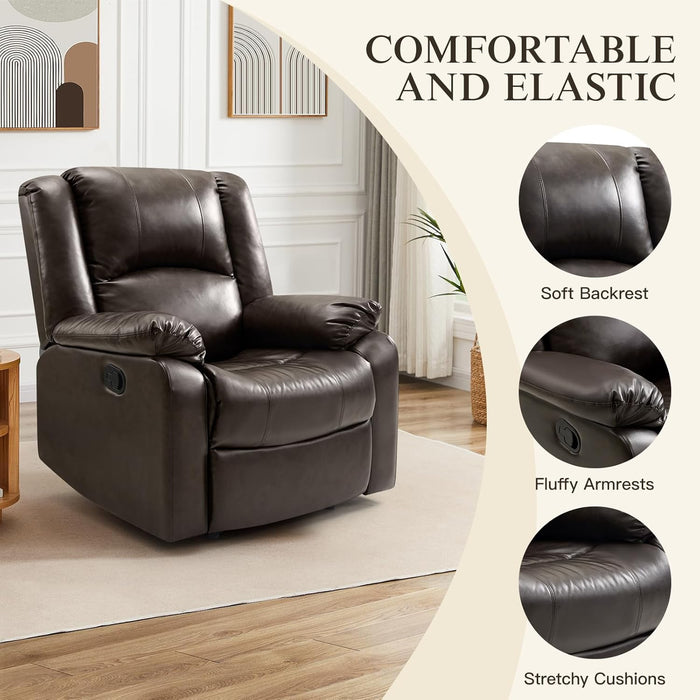 Brown Leather Recliner with Lumbar Support