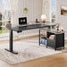L Shaped Standing Desk with Power Outlets, 70.1" Electric Standing Desk Adjustable Height Sit Stand Corner Standing Desks Executive Desk with Drawers & Shelves, Grey + Black