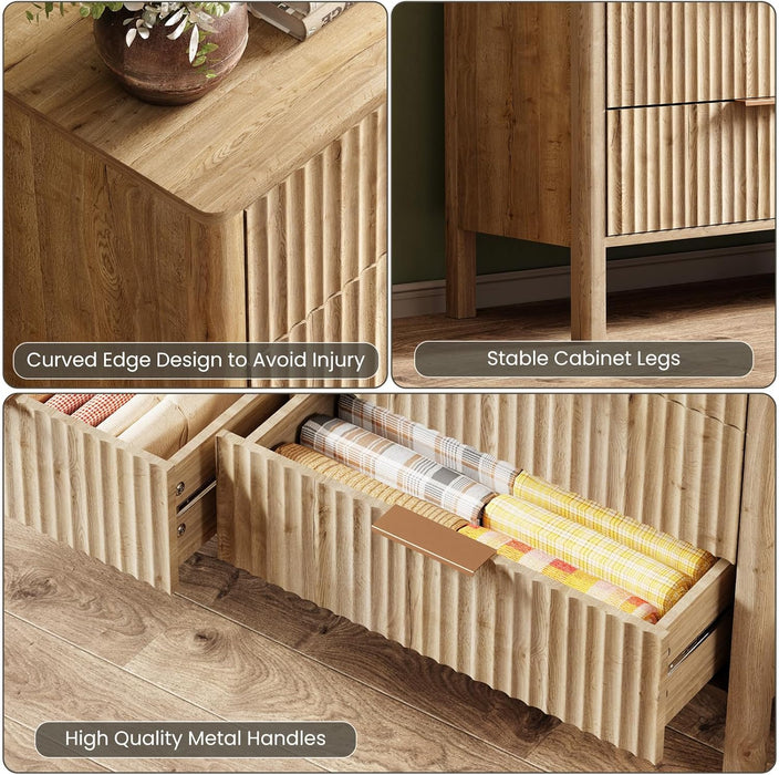 Solid Oak 55InchWideDresserWithSixDrawersStorageOrganization