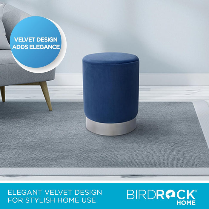 round Ottoman Foot Stool – Soft Padded Modern Stool Design – Ideal for Living Room, Bedroom – Compact Footrest, Vanity Chair, Small Furniture – Foam Seating, Decorative Accent (Blue)