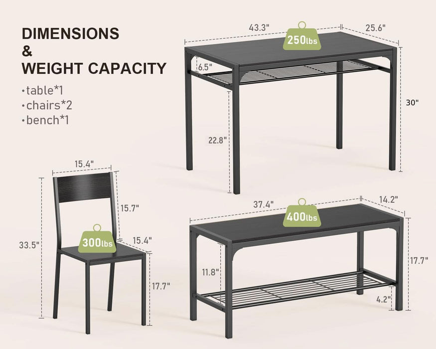 4-Piece Dining Table Set for 4, Kitchen Table