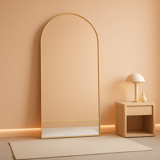 30"X71" Arched Full Length Mirror, Gold Large Floor Mirror with Aluminum Alloy Frame, Standing Hanging or Leaning Wall-Mounted Full Body Mirror for Living Room and Bedroom