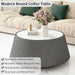 Grey round Coffee Table with Sintered Stone Tabletop, 26.77" Drum Coffee Table with Fluted PU Leather Covered and Stable Base, Circle Cocktail Tea Table for Living Room
