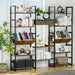 Triple Wide 5 Tier Bookshelf, Adjustable Rustic Industrial Style Book Shelves, Modern Bookcases and Bookshelves Furniture for Bedroom, Living Room and Home Office, Vintage Brown
